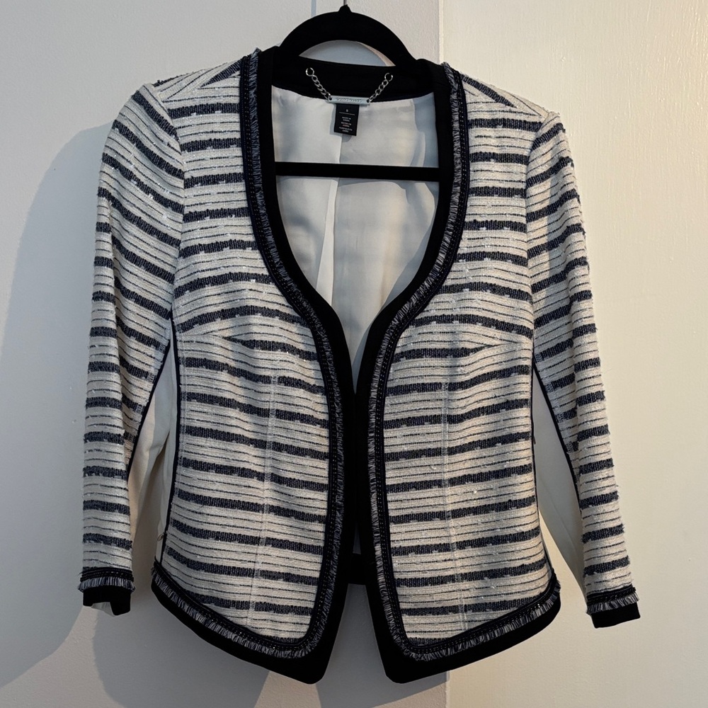 Whit House Black Market Striped Open Front Women's Jacket - Navy, Black & White